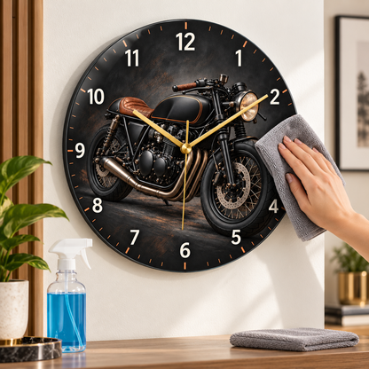 Siyah cafe racer motosiklet cam duvar saati kolay temizlik