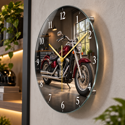 Bordo motosiklet cam duvar saati yaklaşık 2 cm yüzer görünüm