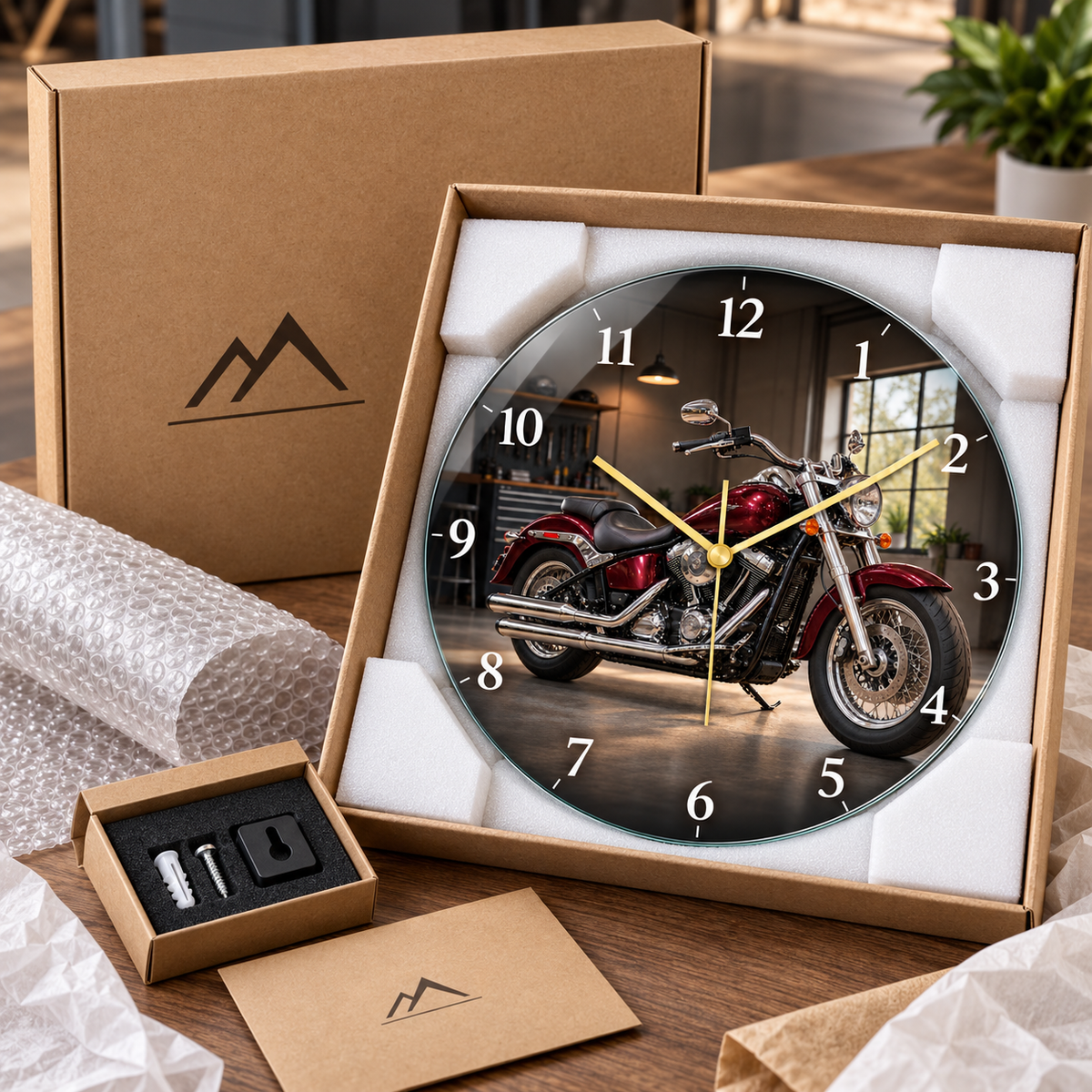 Bordo motosiklet cam duvar saati korumalı paketleme