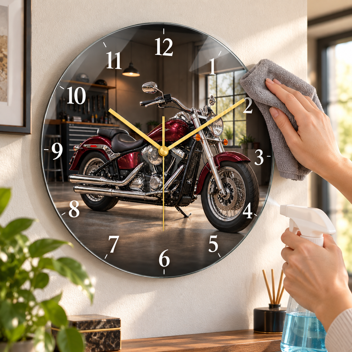 Bordo motosiklet cam duvar saati kolay temizlik