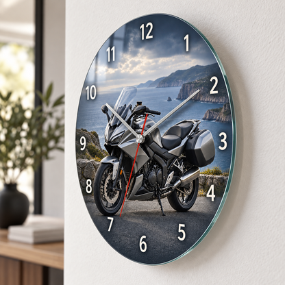Gümüş touring motosiklet cam duvar saati yaklaşık 2 cm yüzer görünüm