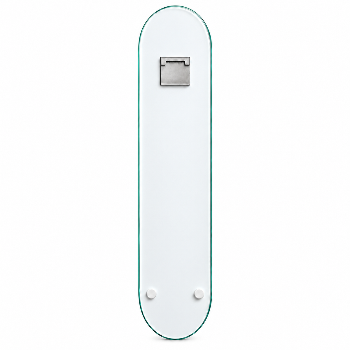 Dikey Skateboard Cam Tablo – Beyaz arka yüz, tek askı aparatı ve iki tampon