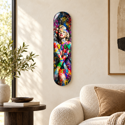 Renkli Grafiti Marilyn Portresi Dikey Skate Board Cam Tablo - salon