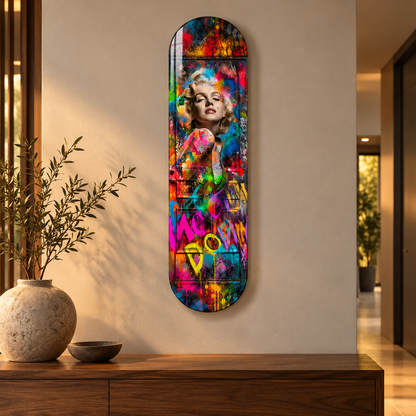 Pop Art Marilyn ve Renkli Kapı Dikey Skate Board Cam Tablo - konsol
