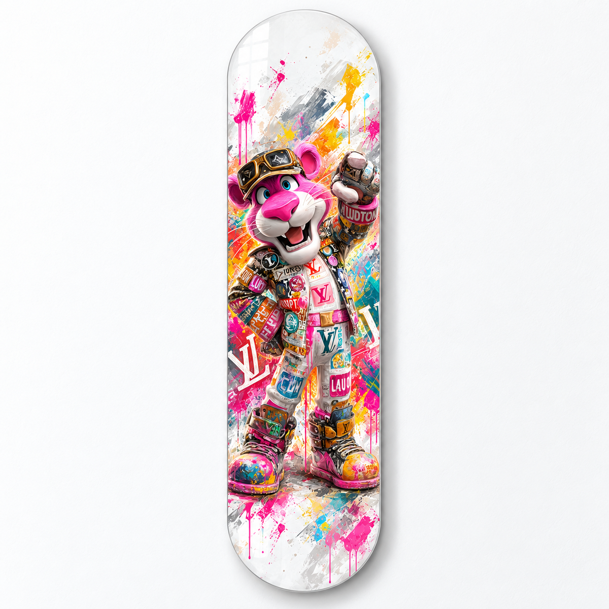 Neşeli Pembe Sokak Stili Panter Dikey Skate Board Cam Tablo - katalog