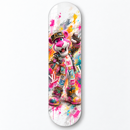 Neşeli Pembe Sokak Stili Panter Dikey Skate Board Cam Tablo - katalog