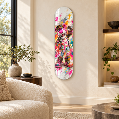 Neşeli Pembe Sokak Stili Panter Dikey Skate Board Cam Tablo - salon