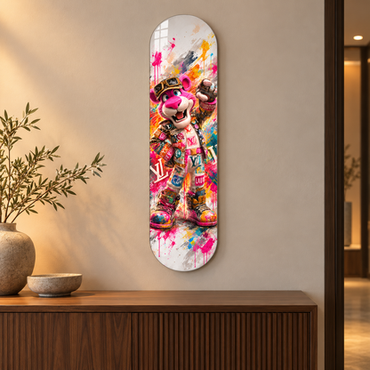 Neşeli Pembe Sokak Stili Panter Dikey Skate Board Cam Tablo - konsol
