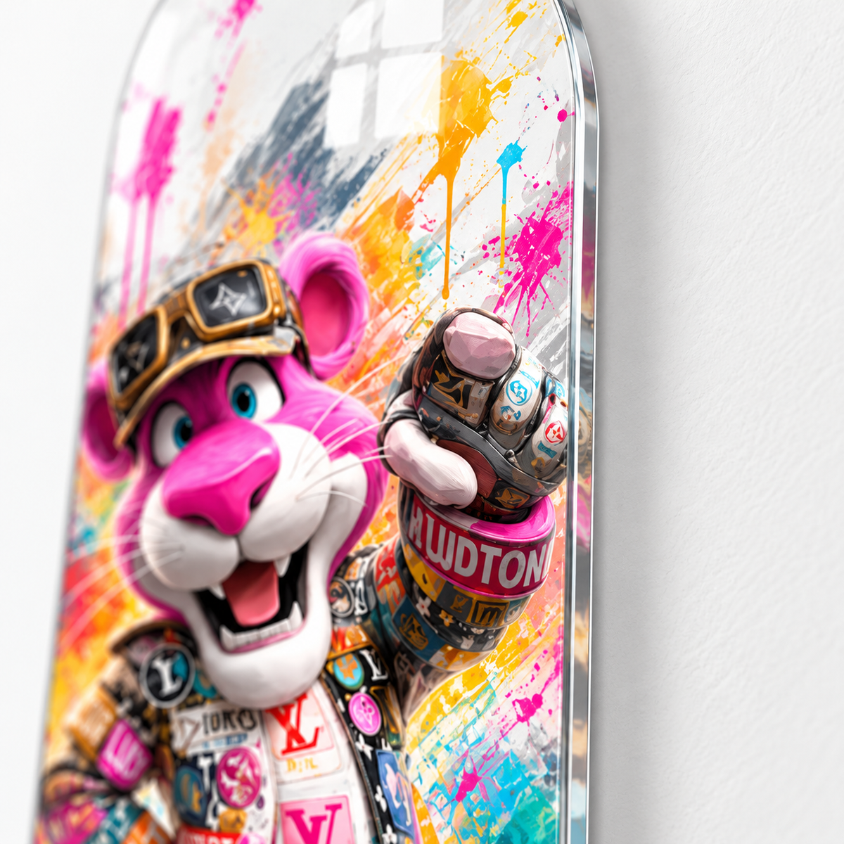 Neşeli Pembe Sokak Stili Panter Dikey Skate Board Cam Tablo - cam-kenari