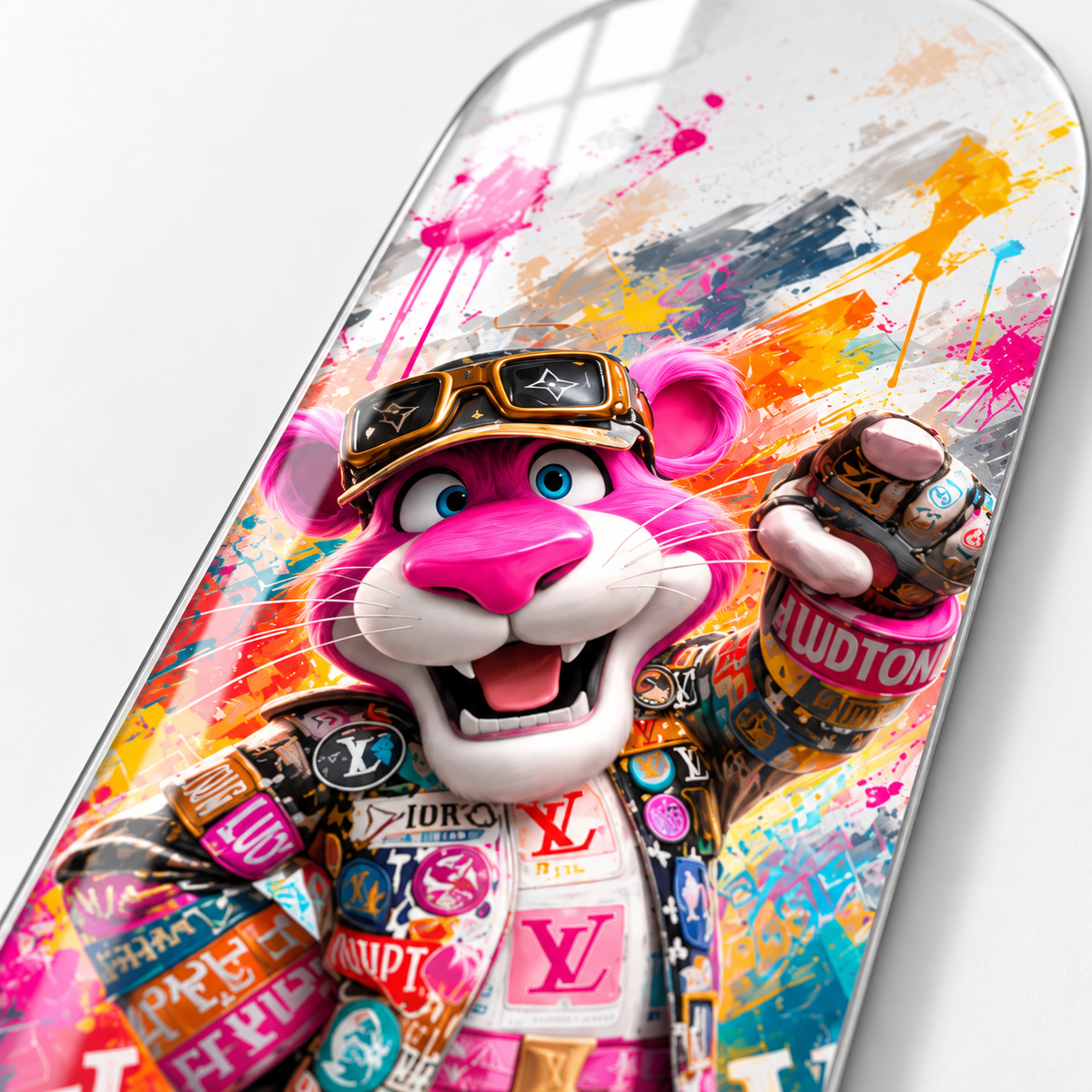 Neşeli Pembe Sokak Stili Panter Dikey Skate Board Cam Tablo - baski-detayi