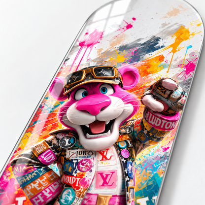 Neşeli Pembe Sokak Stili Panter Dikey Skate Board Cam Tablo - baski-detayi