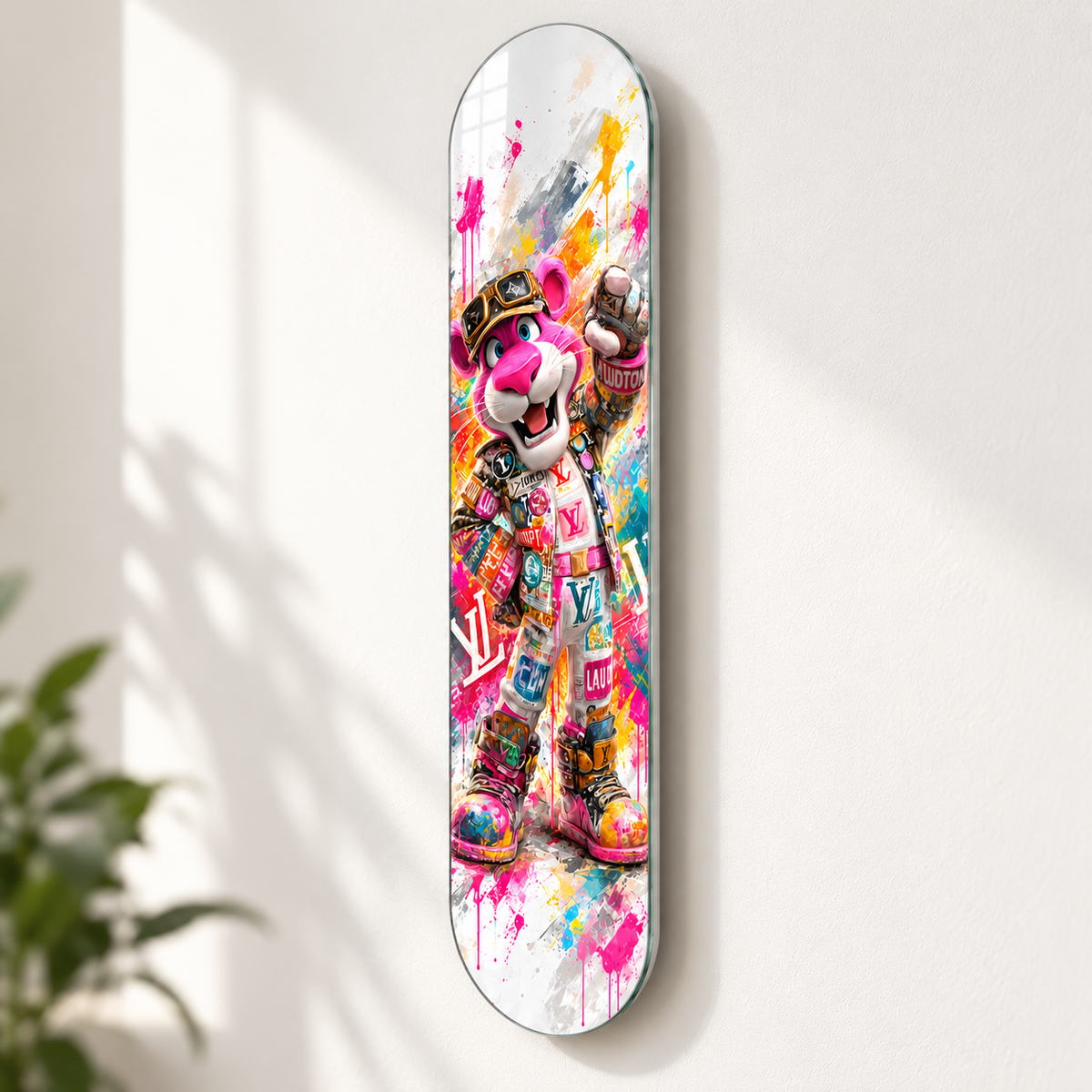 Neşeli Pembe Sokak Stili Panter Dikey Skate Board Cam Tablo - duvar-mesafesi