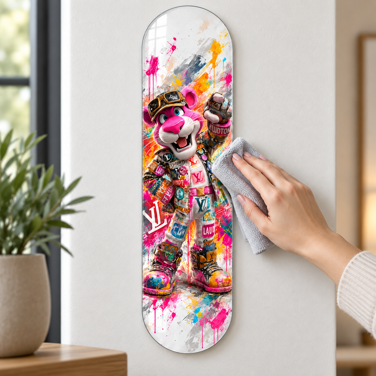 Neşeli Pembe Sokak Stili Panter Dikey Skate Board Cam Tablo - temizlik
