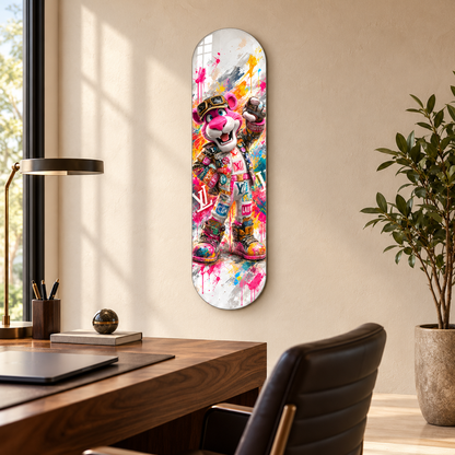 Neşeli Pembe Sokak Stili Panter Dikey Skate Board Cam Tablo - ofis
