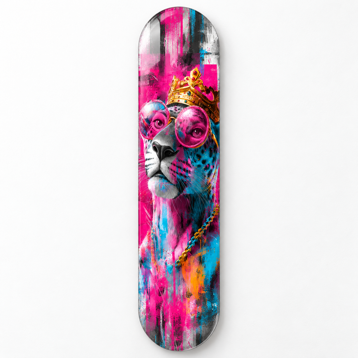 Altın Taçlı Pembe Gözlüklü Panter Dikey Skate Board Cam Tablo - katalog