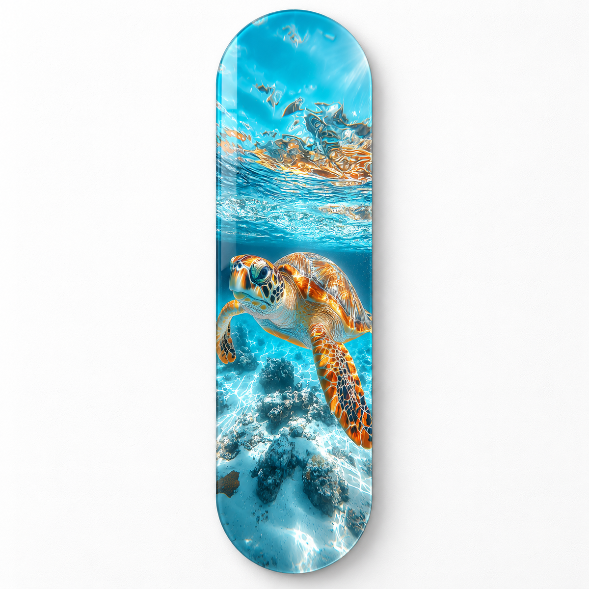 Turkuaz Sularda Deniz Kaplumbağası Dikey Skate Board Cam Tablo - katalog