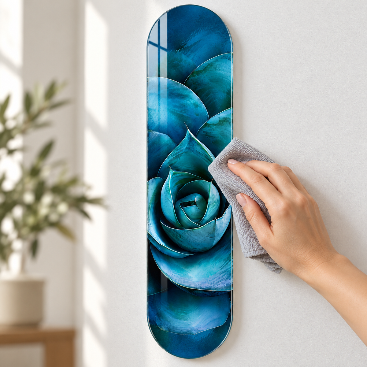 Mavi Spiral Sukulent Dikey Skate Board Cam Tablo - temizlik