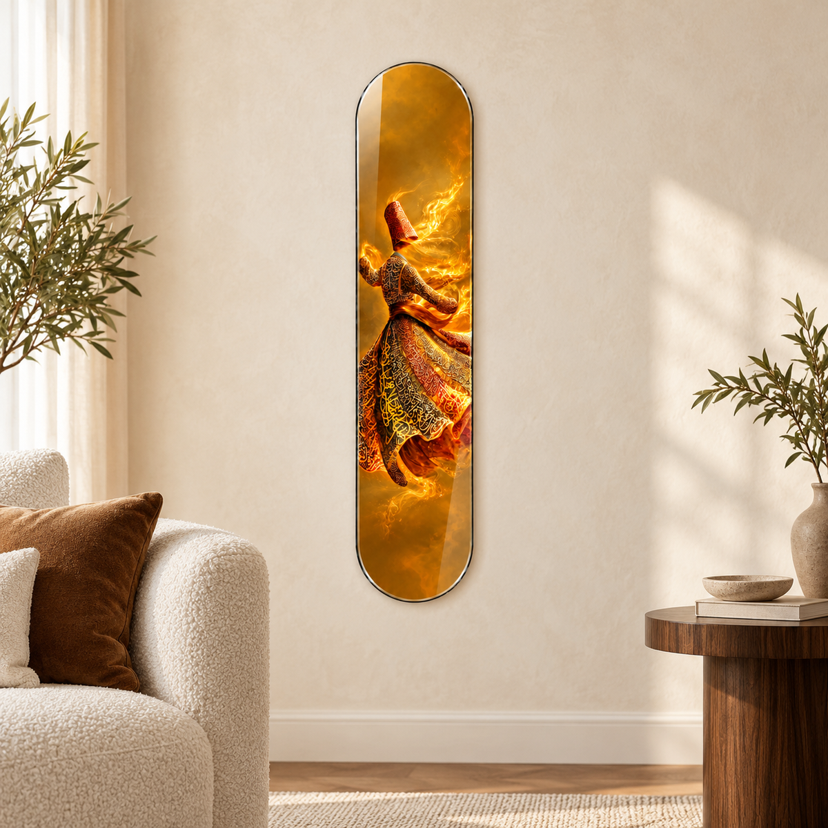 Altın Hat Desenli Semazen Dikey Skate Board Cam Tablo - salon