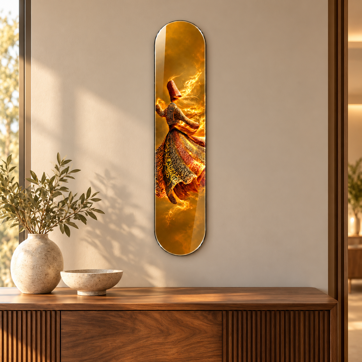 Altın Hat Desenli Semazen Dikey Skate Board Cam Tablo - antre ve konsol
