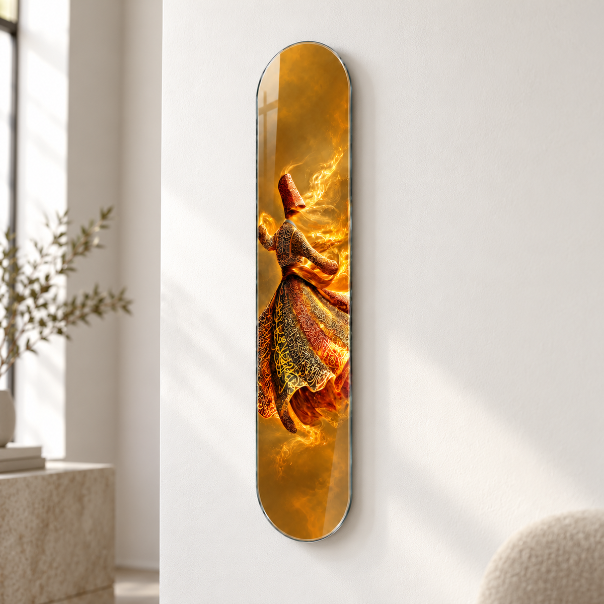 Altın Hat Desenli Semazen Dikey Skate Board Cam Tablo - açılı duvar görünümü