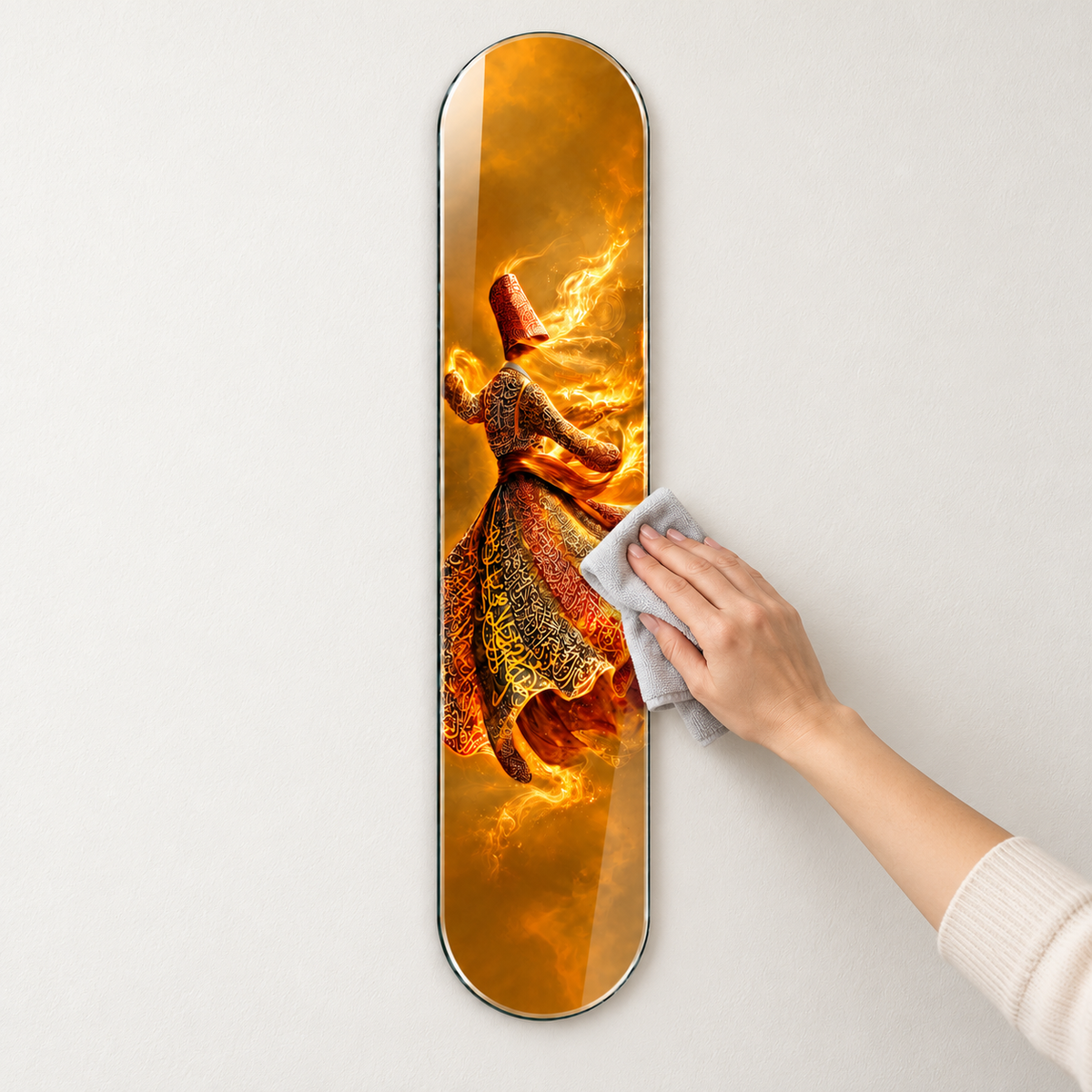 Altın Hat Desenli Semazen Dikey Skate Board Cam Tablo - mikrofiber bezle temizlik