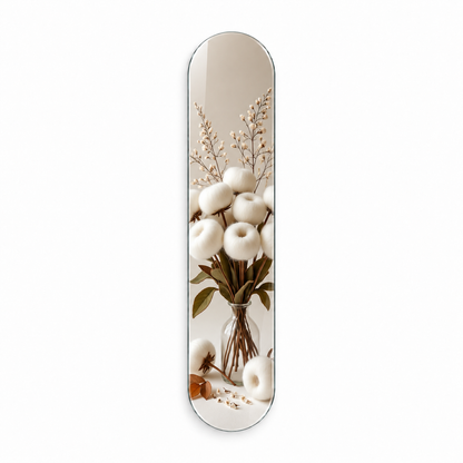 Cam Vazoda Beyaz Pamuk Buketi Dikey Skate Board Cam Tablo - beyaz vitrin