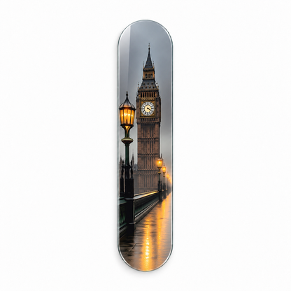 Sisli Londra Big Ben ve Sokak Lambaları Dikey Skate Board Cam Tablo - beyaz vitrin