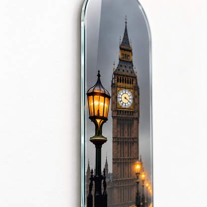 Sisli Londra Big Ben ve Sokak Lambaları Dikey Skate Board Cam Tablo - ince rodajlı kenar