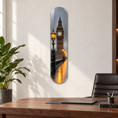 Sisli Londra Big Ben ve Sokak Lambaları Dikey Skate Board Cam Tablo - ofis