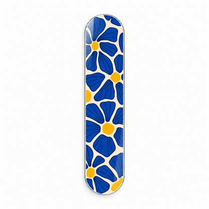 Krem Zeminde Kobalt Mavi Çiçekler Dikey Skate Board Cam Tablo - beyaz vitrin