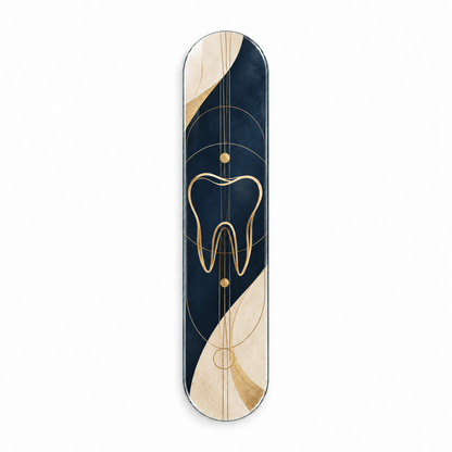 Altın Çizgi ve Lacivert Diş Dikey Skate Board Cam Tablo - beyaz vitrin