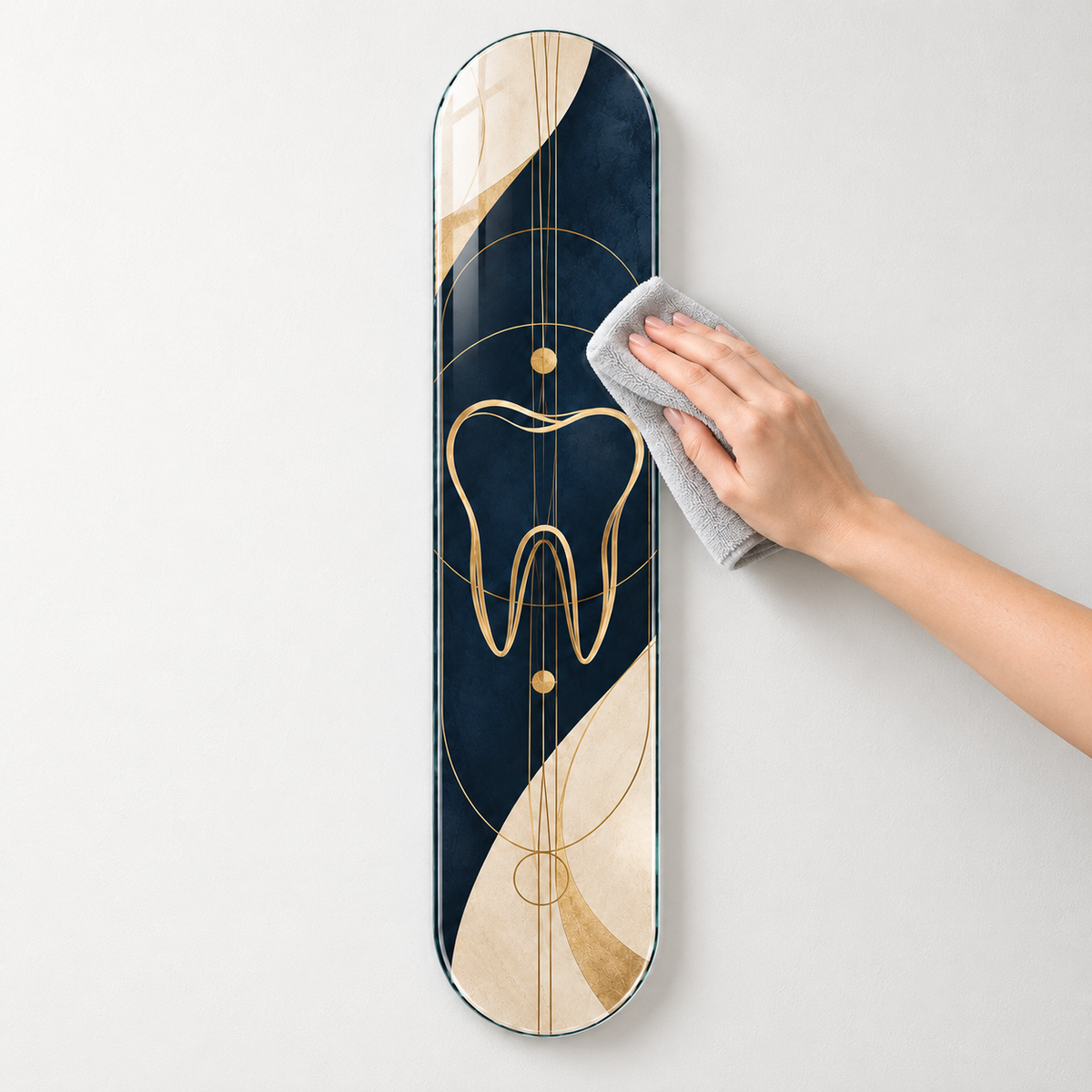 Altın Çizgi ve Lacivert Diş Dikey Skate Board Cam Tablo - temizlik