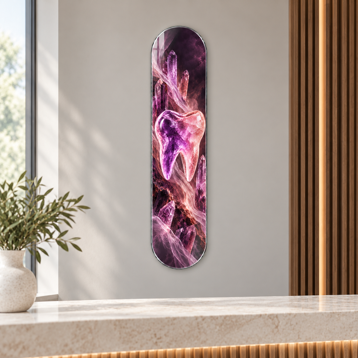 Ametist Kristal Diş Dikey Skate Board Cam Tablo - klinik resepsiyonu