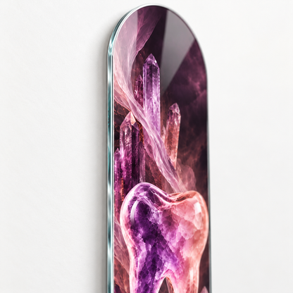 Ametist Kristal Diş Dikey Skate Board Cam Tablo - ince cam kenari