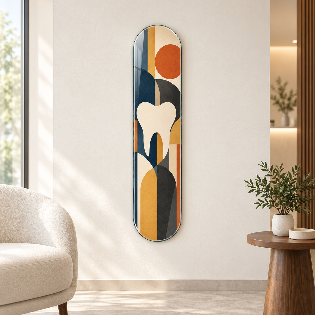 Geometrik Diş ve Denge Dikey Skate Board Cam Tablo - klinik bekleme alani