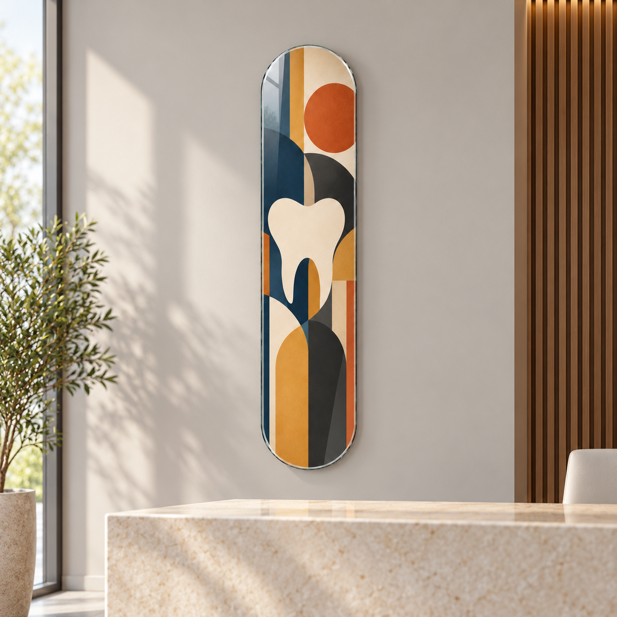 Geometrik Diş ve Denge Dikey Skate Board Cam Tablo - klinik resepsiyonu