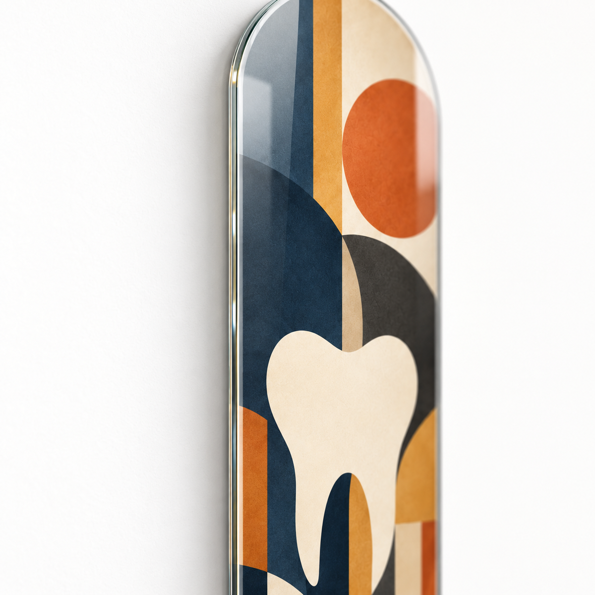 Geometrik Diş ve Denge Dikey Skate Board Cam Tablo - ince cam kenari