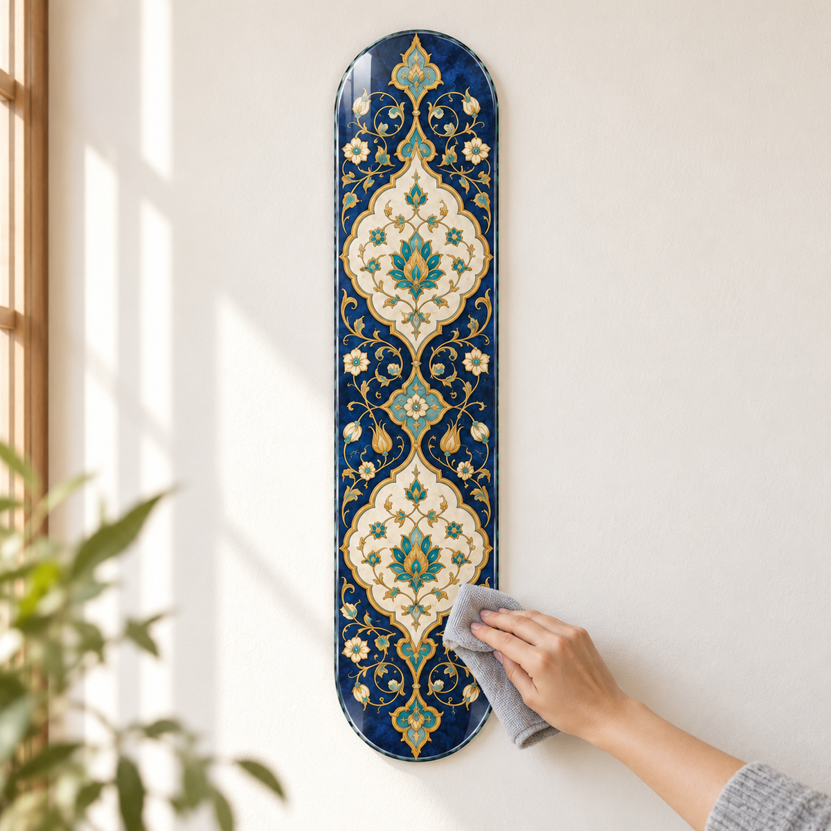 Saray Rûmisi Osmanlı Motifli Dikey Kaykay Cam Tablo — mikrofiber bezle temizlik
