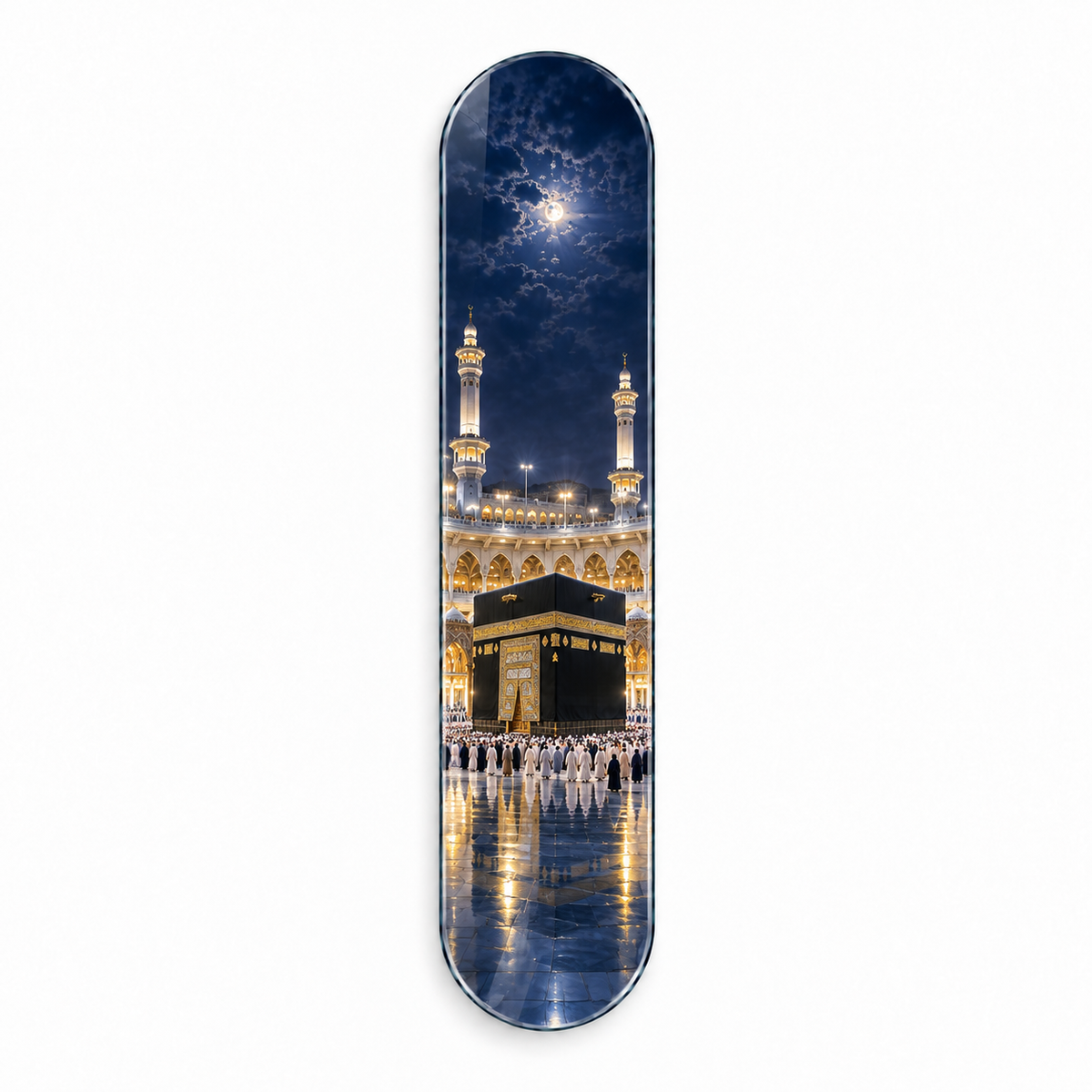 Gece Sükûneti Kâbe Dikey Kaykay Cam Tablo — ön görünüm