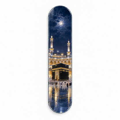 Gece Sükûneti Kâbe Dikey Kaykay Cam Tablo — ön görünüm