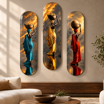 Üçlü Dikey Skateboard Kombin Cam Tablo - ortası yüksek salon yerleşimi