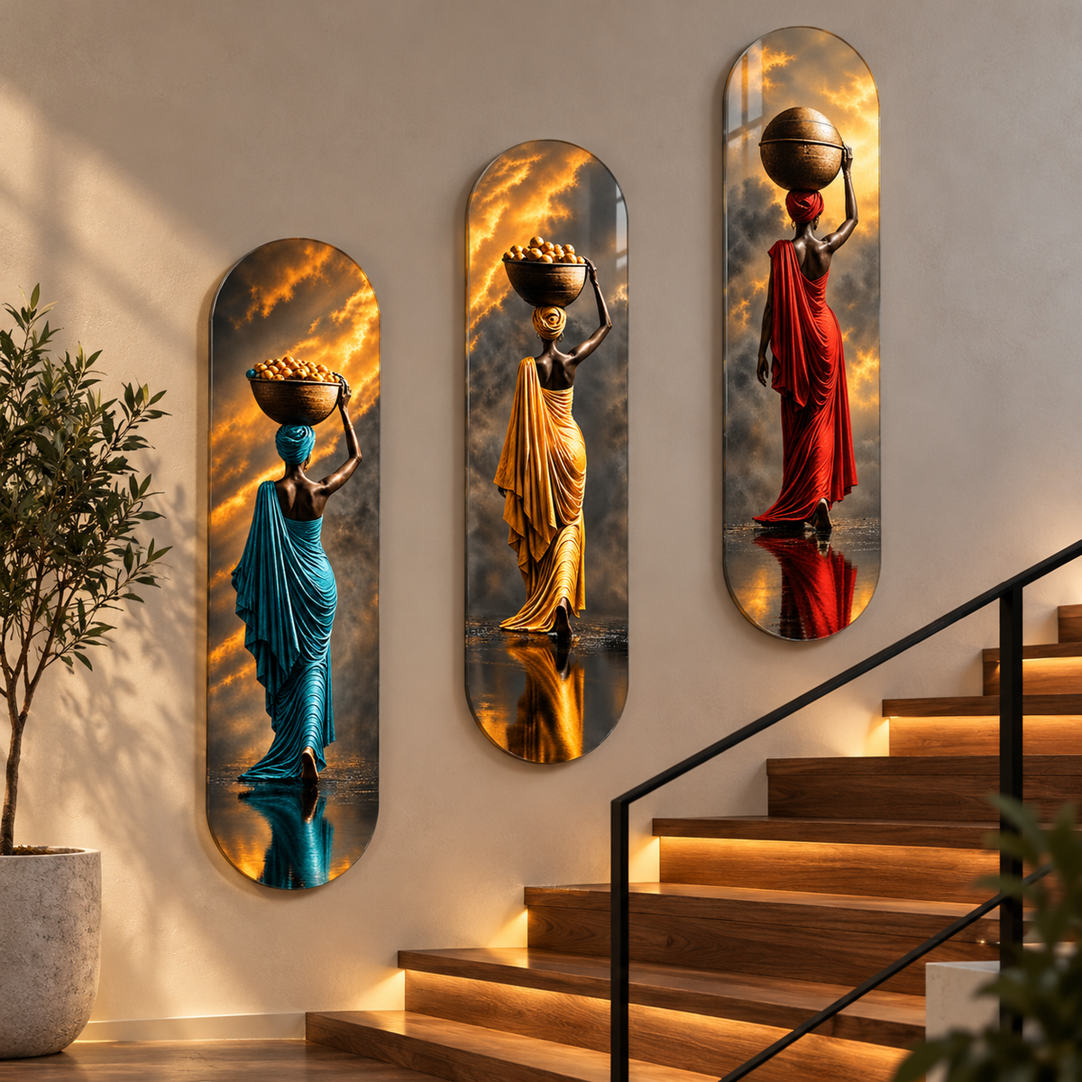 Üçlü Dikey Skateboard Kombin Cam Tablo - merdivende kademeli yerleşim