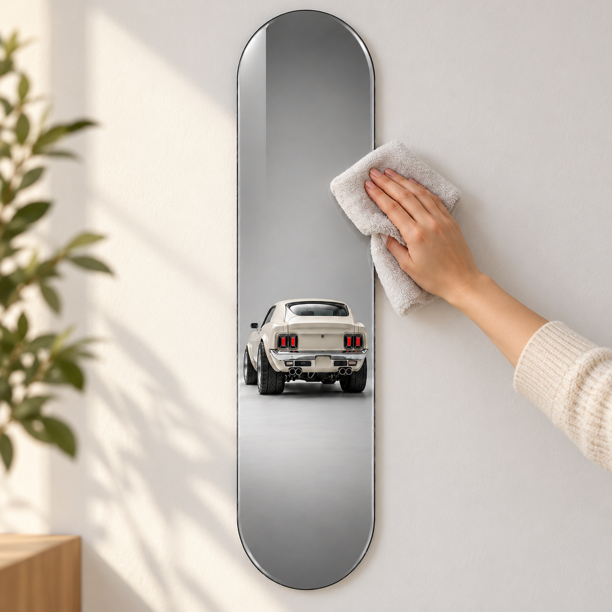 Gri Zeminde Beyaz Klasik Mustang Dikey Skate Board Cam Tablo – Temizlik
