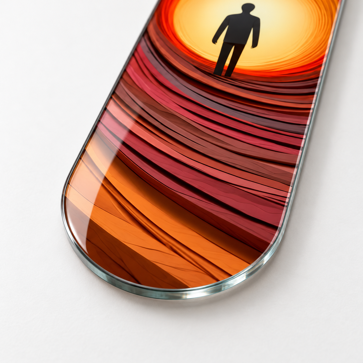Işığa Yolculuk Dikey Skate Board Cam Tablo – Yuvarlatılmış cam kenar detayı