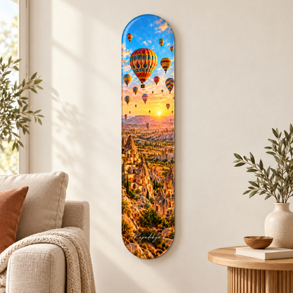Kapadokya Balonları ve Gün Doğumu Dikey Skate Board Cam Tablo — Salon