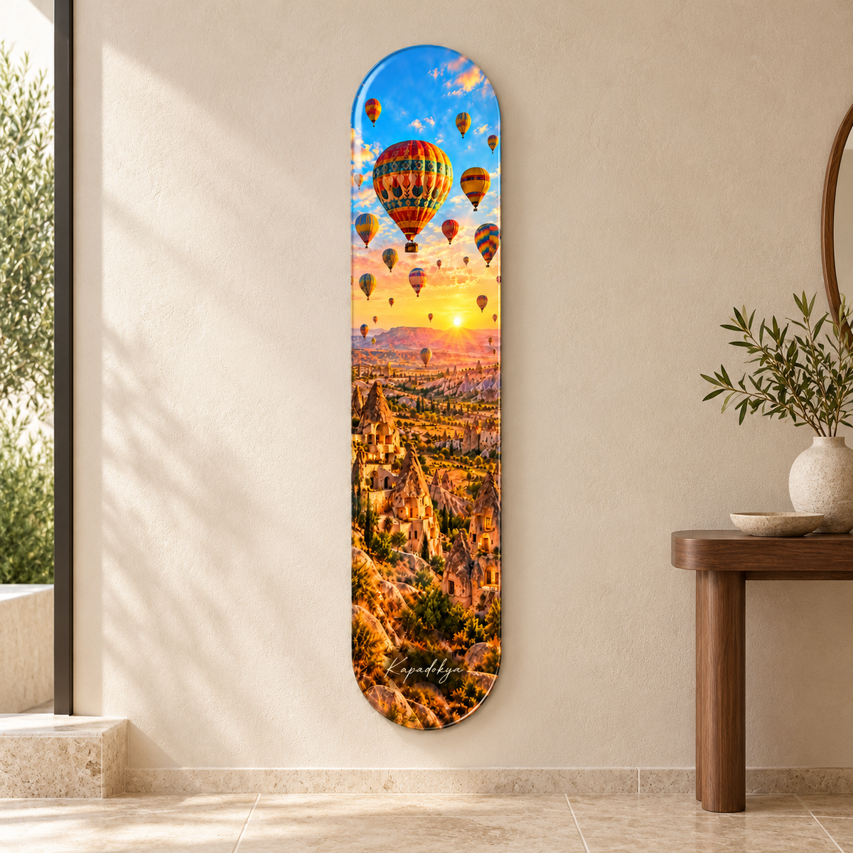 Kapadokya Balonları ve Gün Doğumu Dikey Skate Board Cam Tablo — Antre