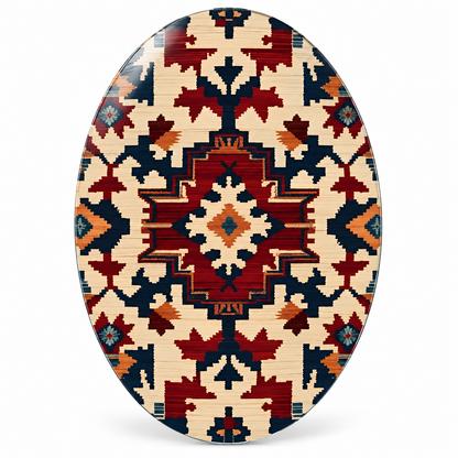 Bordo ve Lacivert Kilim Desenli Dikey Oval Cam Tablo - Beyaz zemin vitrin