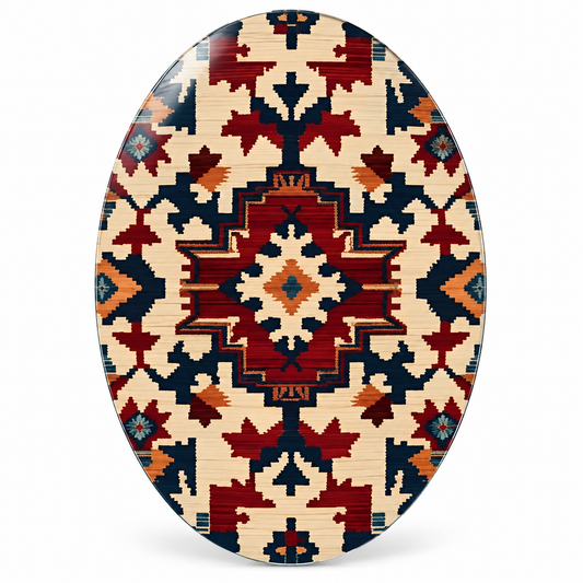 Bordo ve Lacivert Kilim Desenli Dikey Oval Cam Tablo - Beyaz zemin vitrin