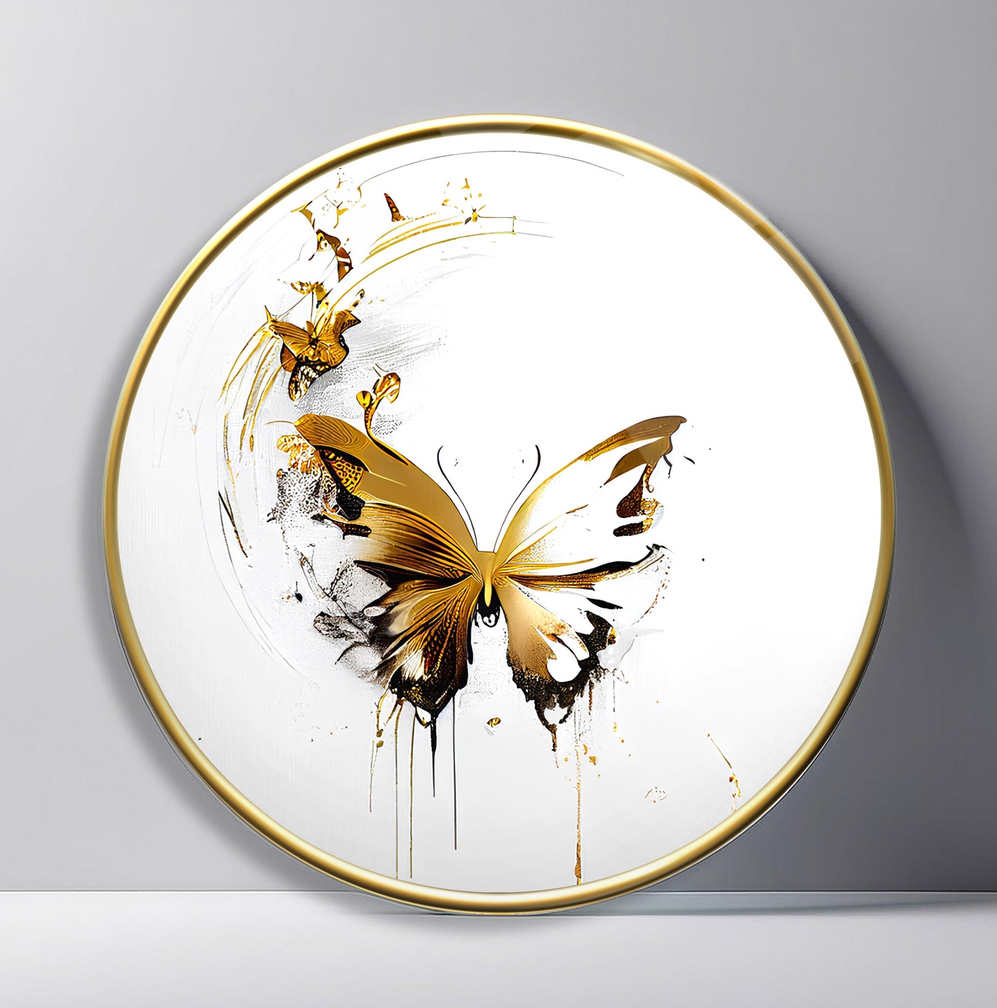 Gold Kelebek Yuvarlak Cam Tablo