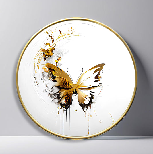 Gold Kelebek Yuvarlak Cam Tablo